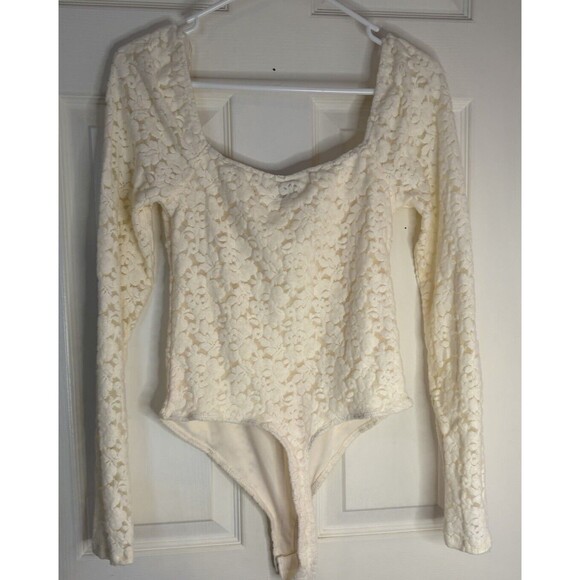 Tops - Wild Fable Cream Beige Floral Lace Square Neck Bodysuit Sze S 0445 Romantic
